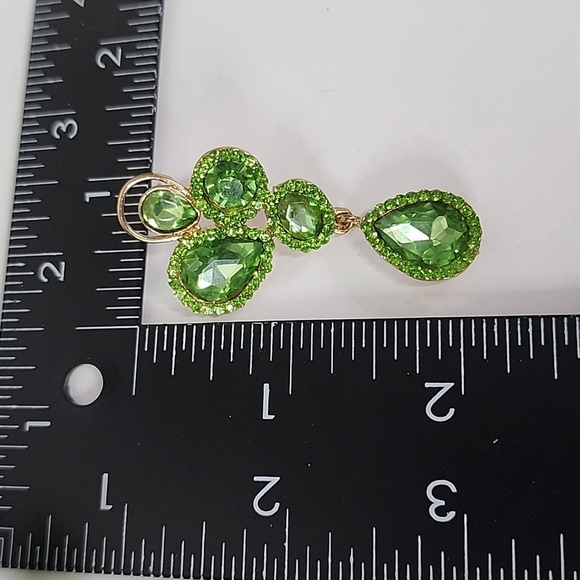 Gold Green Glam Crystal Glass Teardrop Earrings - Picture 7 of 7